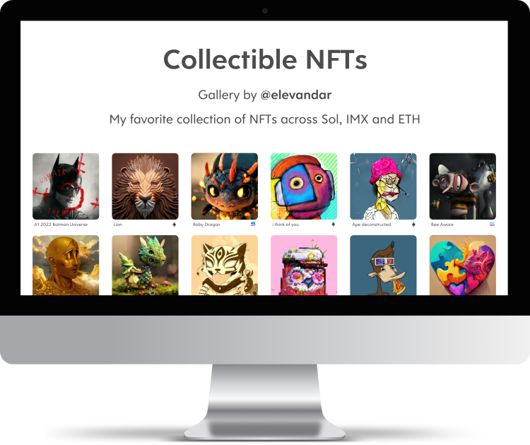 Screenshot of NFT Gallery on VUE
